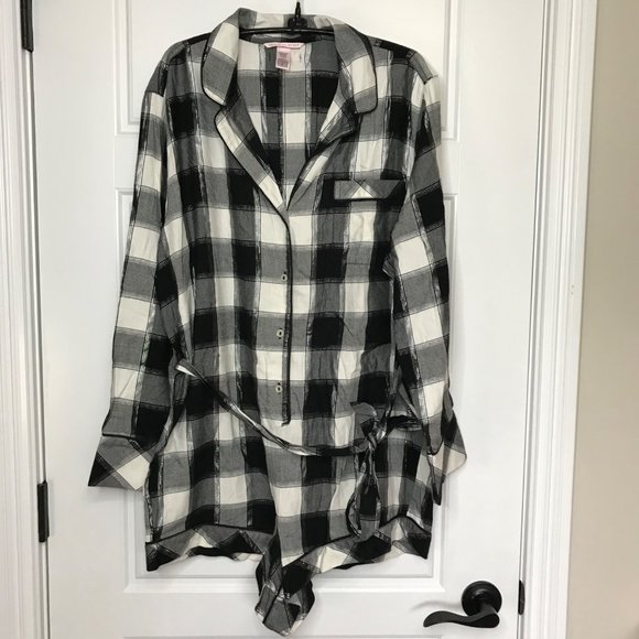 Victoria's‎ Secret Shimmery Plaid Lightweight Flannel PJ Sleep Romper Outfit L - Picture 4 of 14